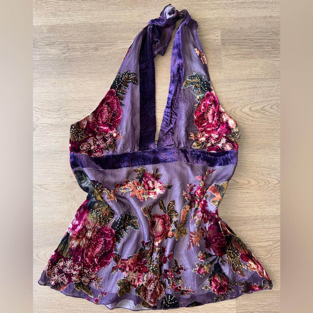 Floral Purple Halter Tank Top